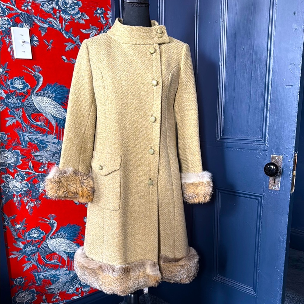 MCM College-Towne Classics Cream Wool Coat with Faux Fur Trim